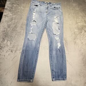 Guess Jeans Womens 31 Light Wash Power Curvy Mid Distressed Ripped Skinny Denim